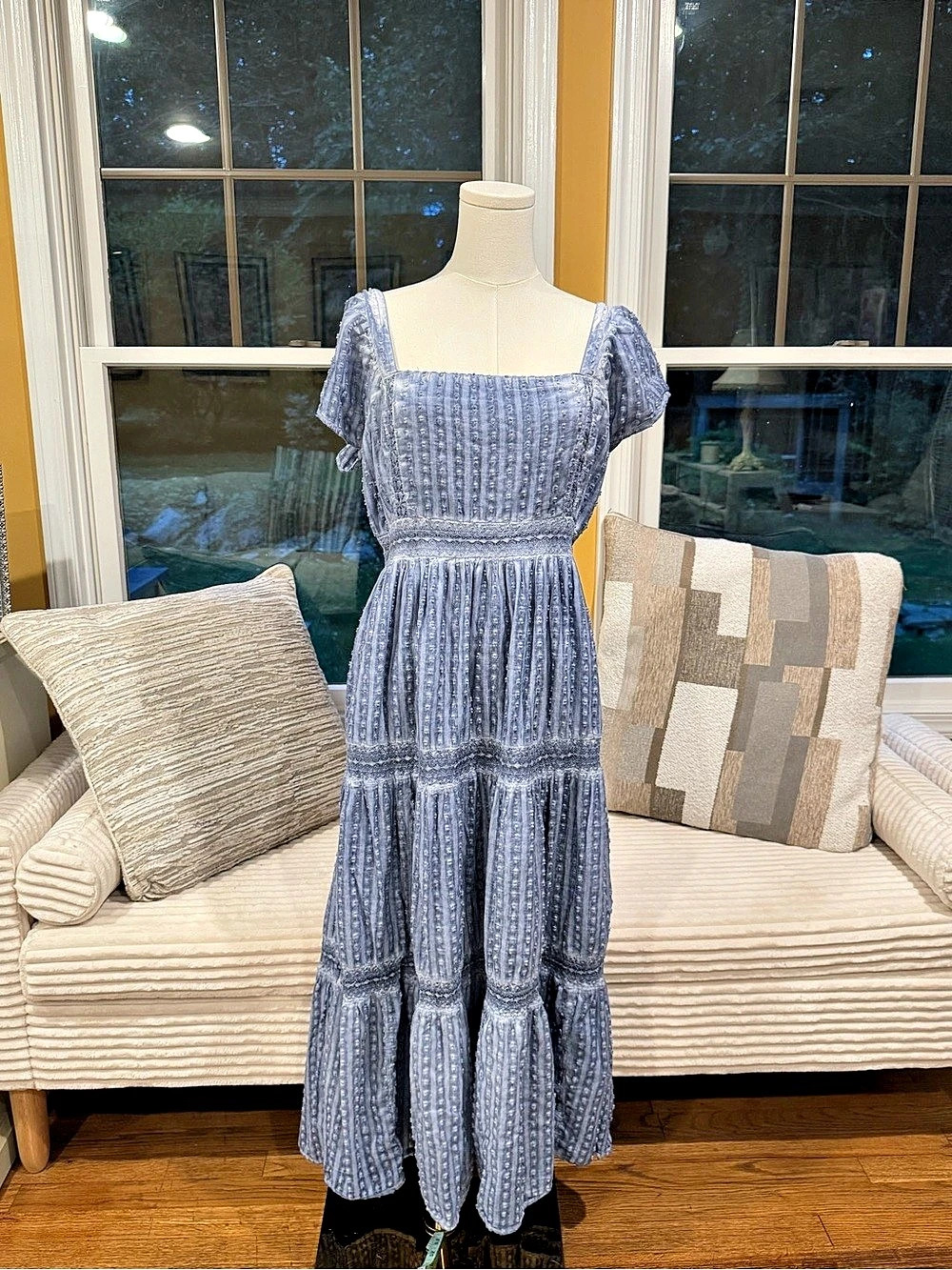 American Eagle Swiss Dot Tiered Midi Dress Blue Size Large
